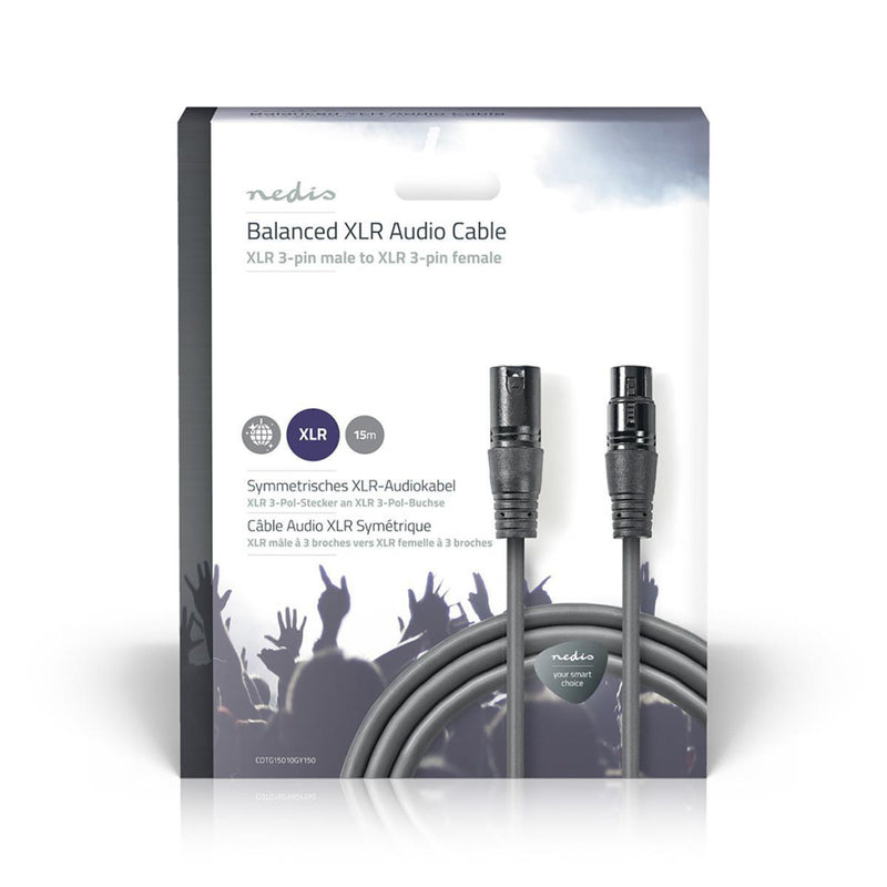 Nedis COTG15010GY150 Gebalanceerde Xlr-audiokabel Xlr 3-pins Male - Xlr 3-pins Female 15 M Grijs