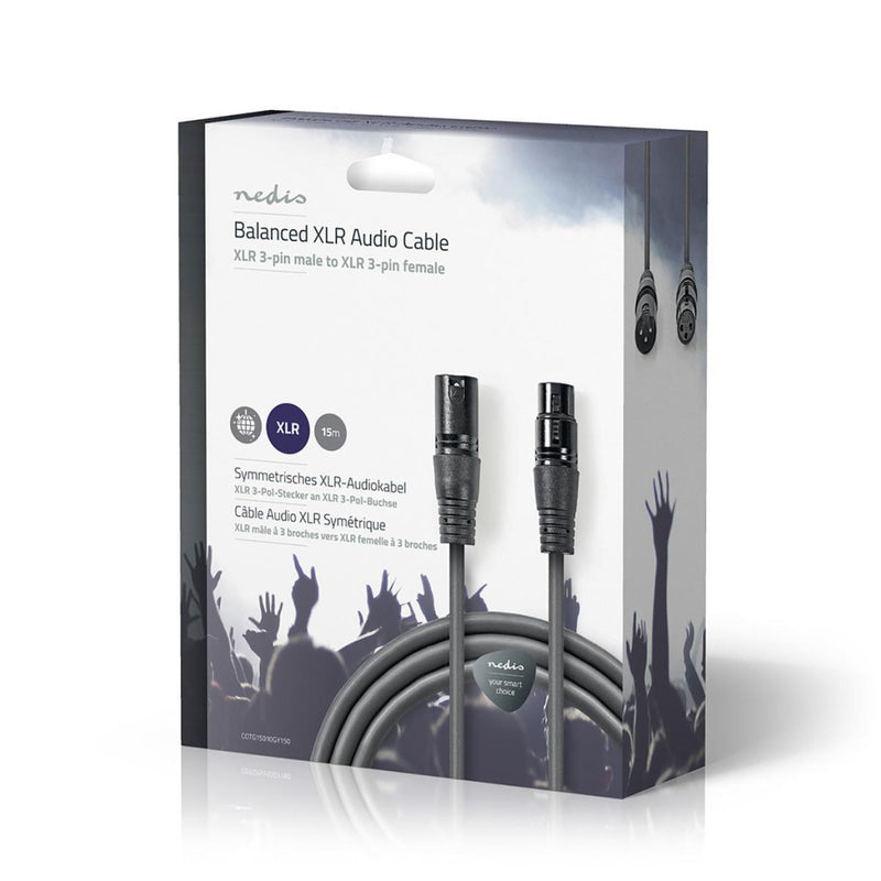 Nedis COTG15010GY150 Gebalanceerde Xlr-audiokabel Xlr 3-pins Male - Xlr 3-pins Female 15 M Grijs