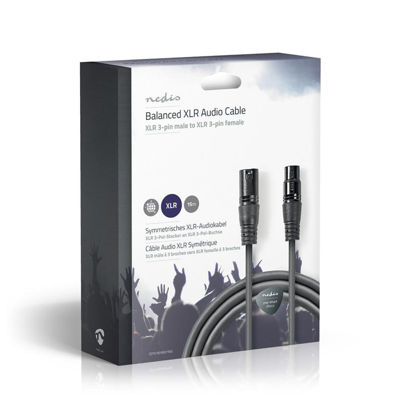 Nedis COTG15010GY150 Gebalanceerde Xlr-audiokabel Xlr 3-pins Male - Xlr 3-pins Female 15 M Grijs