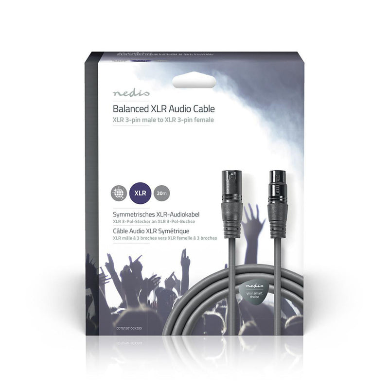 Nedis COTG15010GY200 Gebalanceerde Xlr-audiokabel Xlr 3-pins Male - Xlr 3-pins Female 20 M Grijs