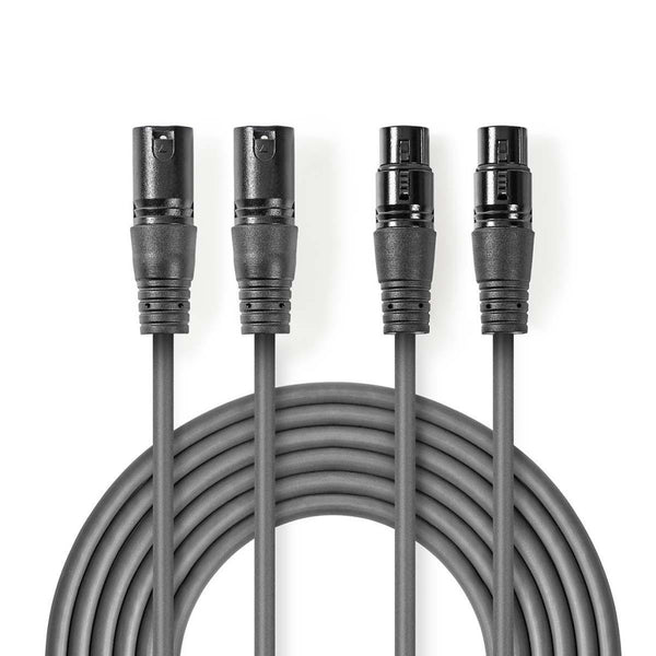 Nedis COTH15030GY50 Gebalanceerde Xlr-audiokabel 2x Xlr 3-pins Male - 2x Xlr 3-pins Female 5,0 M Gr