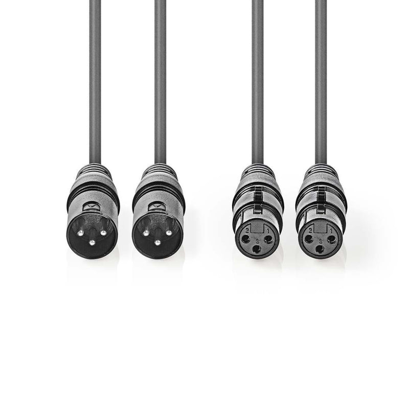 Nedis COTH15030GY30 Gebalanceerde Xlr-audiokabel 2x Xlr 3-pins Male - 2x Xlr 3-pins Female 3,0 M Gr