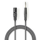 Nedis COTH15100GY30 Gebalanceerde Xlr-audiokabel Xlr 3-pins Male - 6,35 Mm Male 3,0 M Grijs