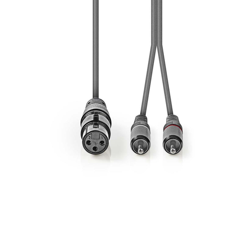 Nedis COTH15220GY15 Xlr-audiokabel Xlr 3-pins Female - 2x Rca Male 1,5 M Grijs