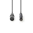 Nedis COTH15300GY15 Xlr-audiokabel Xlr 3-pins Male - 3,5 Mm Male 1,5 M Grijs