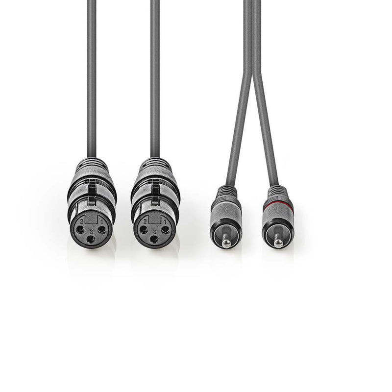 Nedis COTH15230GY30 Xlr-audiokabel 2x Xlr 3-pins Female - 2x Rca Male 3,0 M Grijs