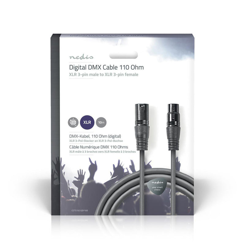 Nedis COTG15012GY100 Digitale Dmx-kabel 110 Ohm Xlr 3-pins Male - Xlr 3-pins Female 10 M Grijs