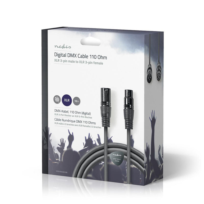 Nedis COTG15012GY100 Digitale Dmx-kabel 110 Ohm Xlr 3-pins Male - Xlr 3-pins Female 10 M Grijs