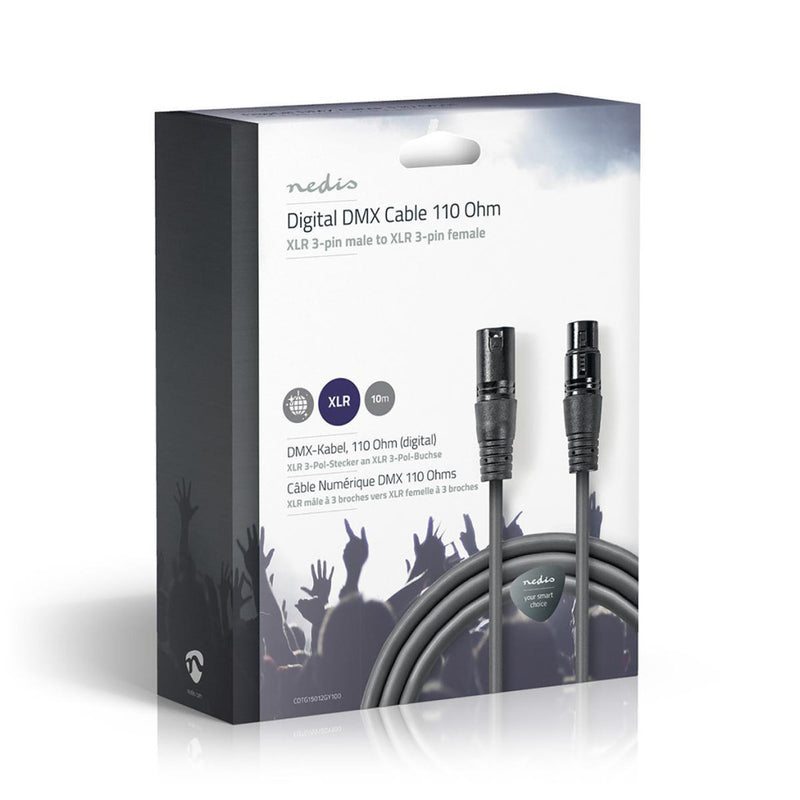 Nedis COTG15012GY100 Digitale Dmx-kabel 110 Ohm Xlr 3-pins Male - Xlr 3-pins Female 10 M Grijs