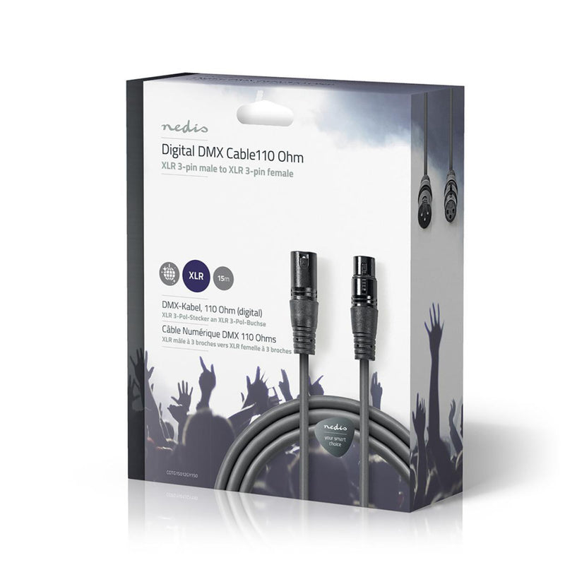 Nedis COTG15012GY150 Digitale Dmx-kabel 110 Ohm Xlr 3-pins Male - Xlr 3-pins Female 15 M Grijs