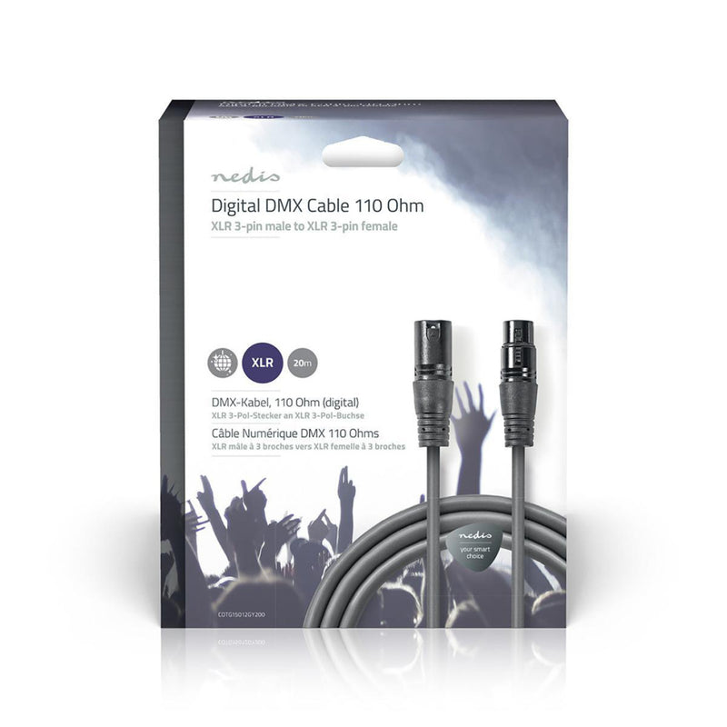 Nedis COTG15012GY200 Digitale Dmx-kabel 110 Ohm Xlr 3-pins Male - Xlr 3-pins Female 20 M Grijs