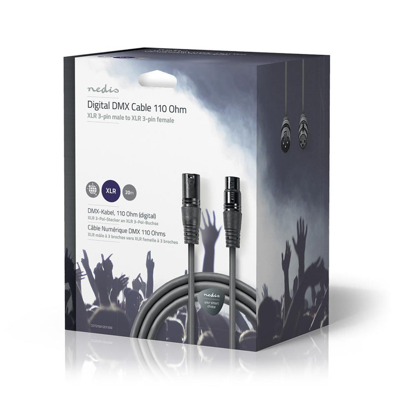 Nedis COTG15012GY200 Digitale Dmx-kabel 110 Ohm Xlr 3-pins Male - Xlr 3-pins Female 20 M Grijs