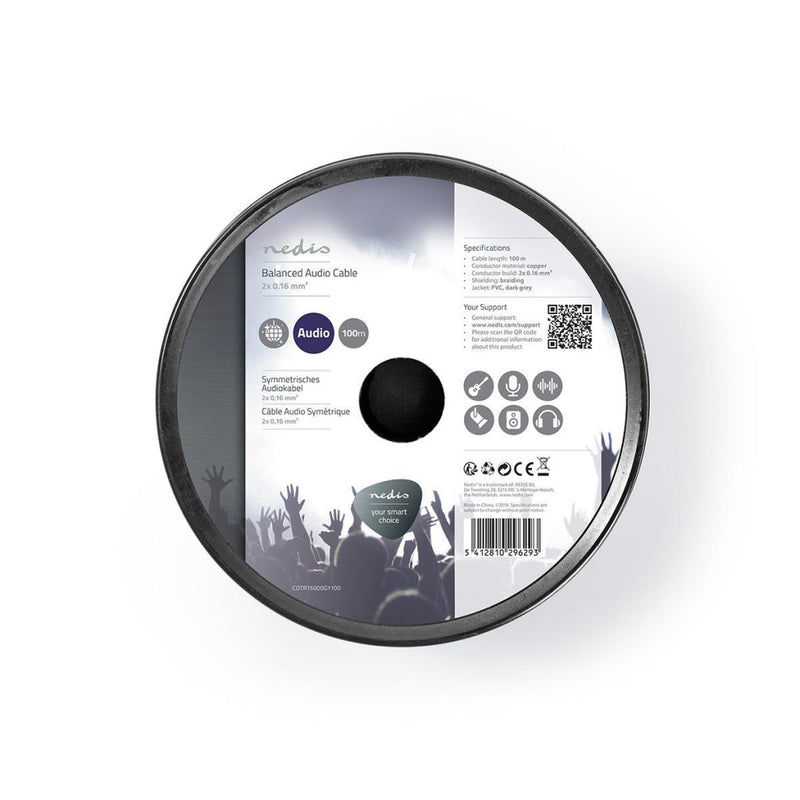 Nedis COTR15000GY100 Gebalanceerde Audiokabel 2x 0,16 Mm&sup2; 100 M Rol Grijs