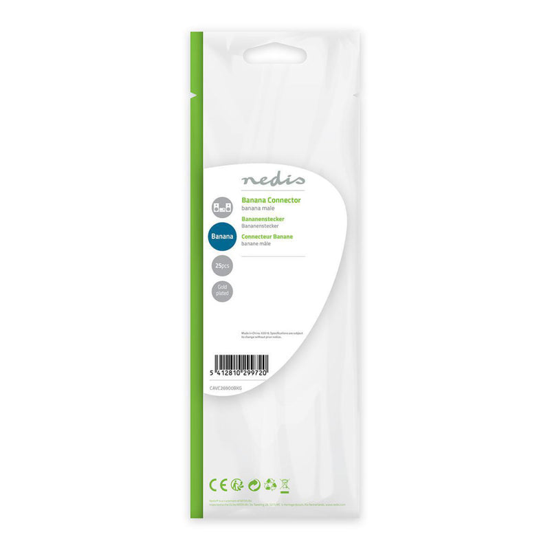 Nedis CAVC26900BKG Banaanstekker Banaanstekker, Male Verguld 25 Stuks Zwart