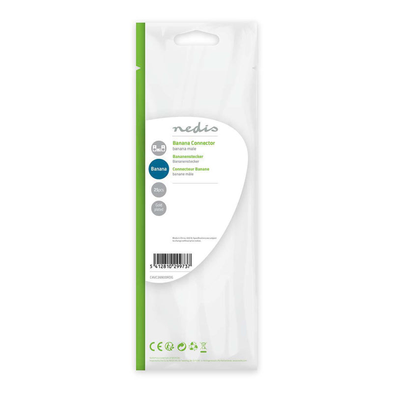 Nedis CAVC26900RDG Banaanstekker Banaanstekker, Male Verguld 25 Stuks Rood