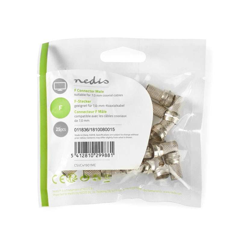 Nedis CSVC41901ME F-connector Mannelijk Voor 7,0mm-coaxkabels 25 Stuks Metaal