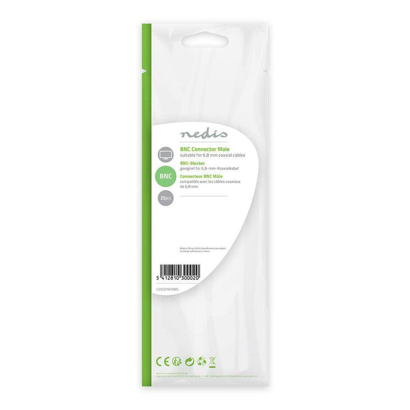 Nedis CVVC01910ME Bnc-connector Mannelijk Voor 6,8mm-coaxkabels 25 Stuks Metaal