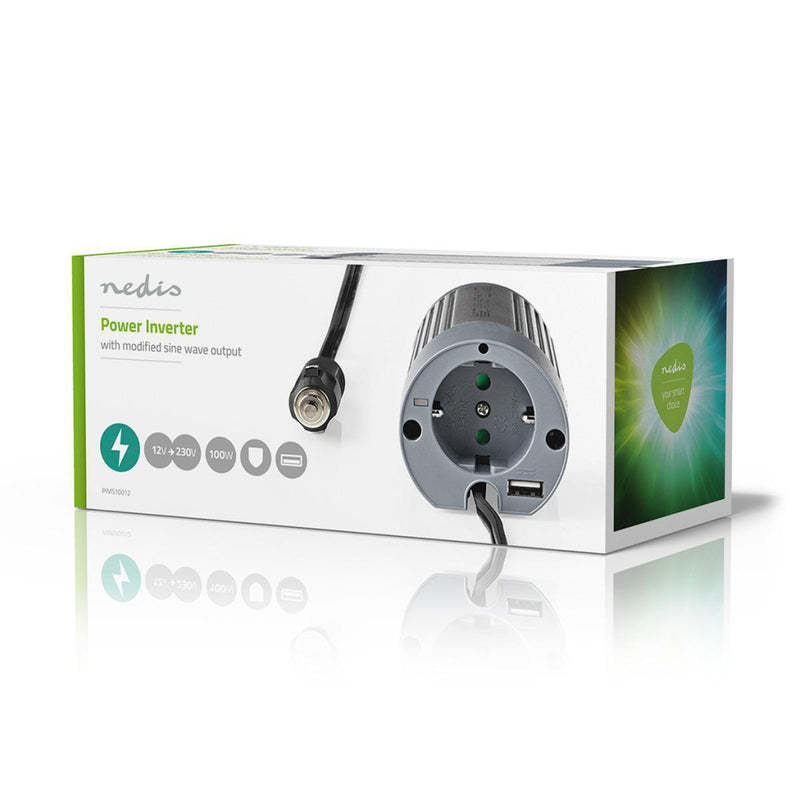 Nedis PIMS10012 Stroomomvormer Gemodificeerde Sinusgolf 12 V Dc - 230 V Ac 100 W 1x Schuko / 1x Usb
