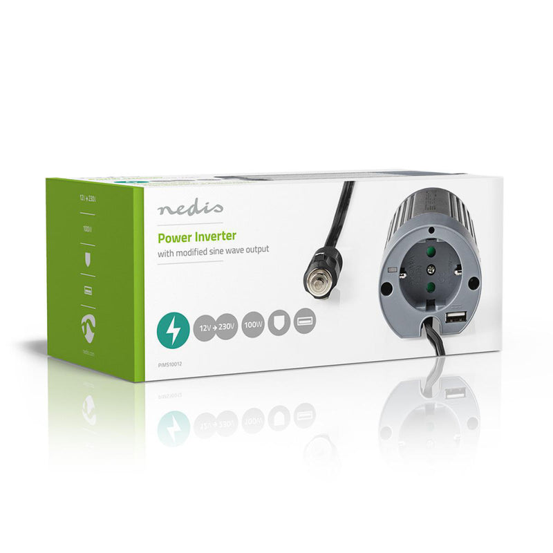 Nedis PIMS10012 Stroomomvormer Gemodificeerde Sinusgolf 12 V Dc - 230 V Ac 100 W 1x Schuko / 1x Usb