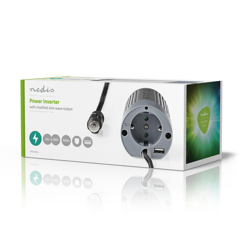 Nedis PIMS10024 Stroomomvormer Gemodificeerde Sinusgolf 24 V Dc - 230 V Ac 100 W 1x Schuko / 1x Usb