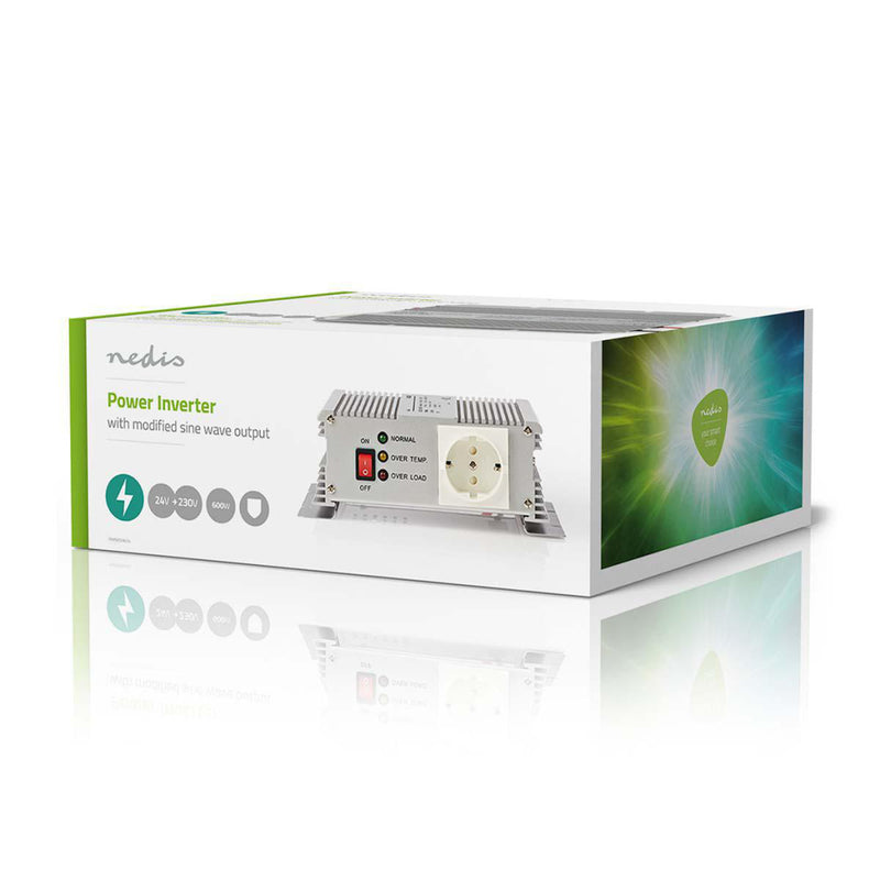 Nedis PIMS600W24 Stroomomvormer Gemodificeerde Sinusgolf 24 V Dc - 230 V Ac 600 W 1x Schuko-uitgang