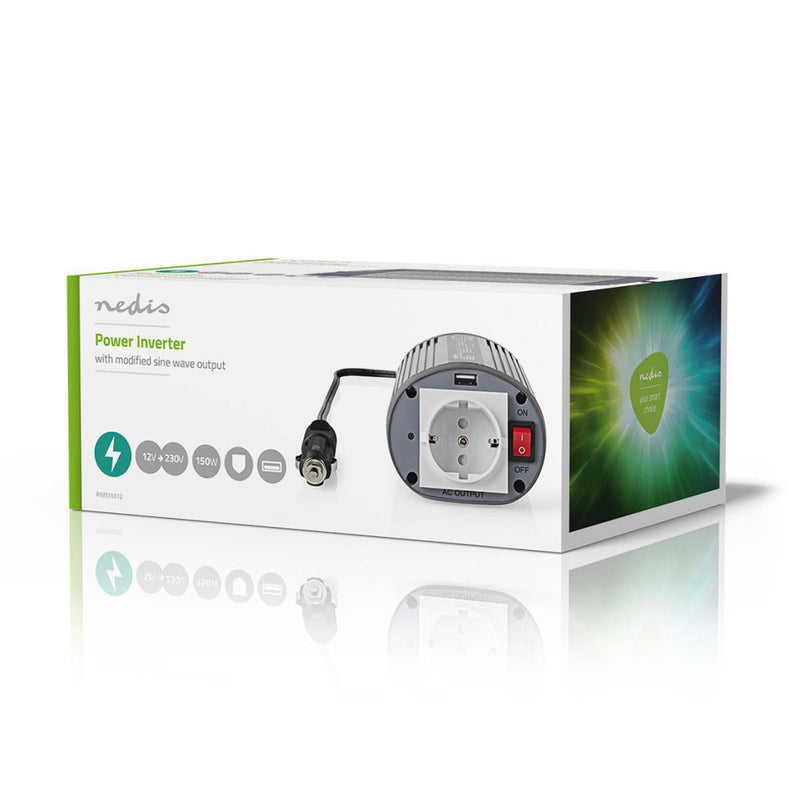 Nedis PIMS15012 Stroomomvormer Gemodificeerde Sinusgolf 12 V Dc - 230 V Ac 150 W 1x Schuko / 1x Usb