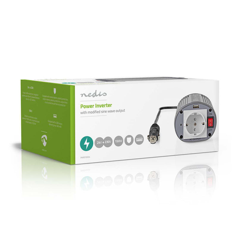 Nedis PIMS15024 Stroomomvormer Gemodificeerde Sinusgolf 24 V Dc - 230 V Ac 150 W 1x Schuko / 1x Usb