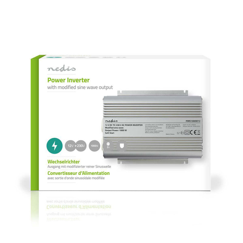 Nedis PIMS1000W12 Stroomomvormer Gemodificeerde Sinusgolf 12 V Dc - 230 V Ac 1000 W 2x Schuko-uitga