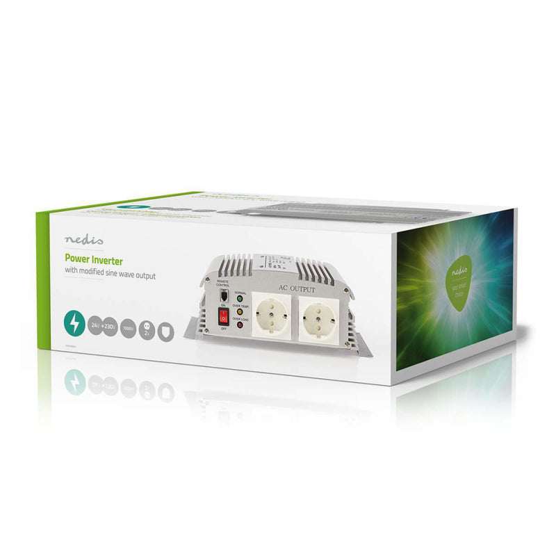 Nedis PIMS100024 Stroomomvormer Gemodificeerde Sinusgolf 24 V Dc - 230 V Ac 1000 W 2x Schuko-uitgan