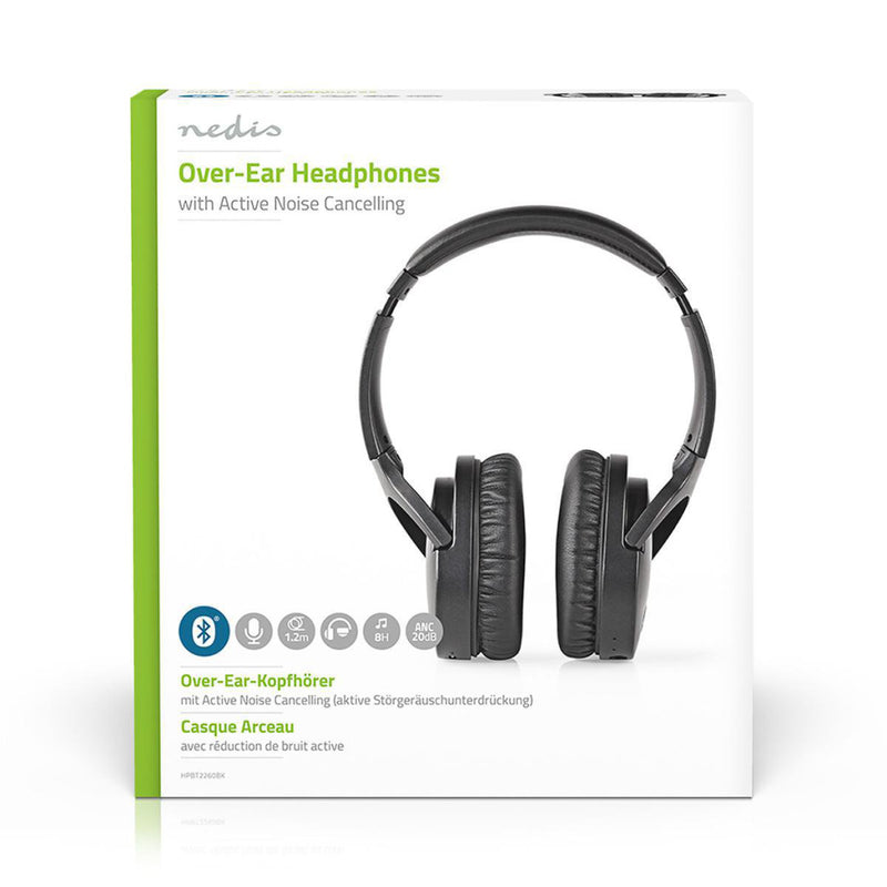 Nedis HPBT2260BK Draadloze Hoofdtelefoon Bluetooth® Over-ear Actieve Ruisonderdrukking (anc) Zwart