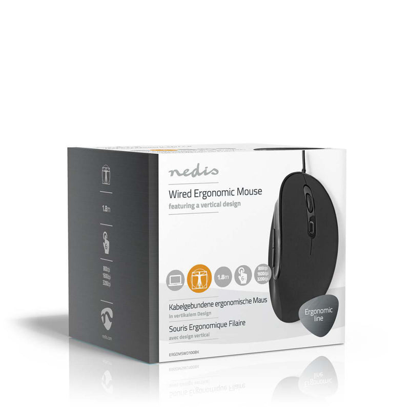 Nedis ERGOMSWD100BK Ergonomic Wired Mouse 3200 Dpi 6-button Black