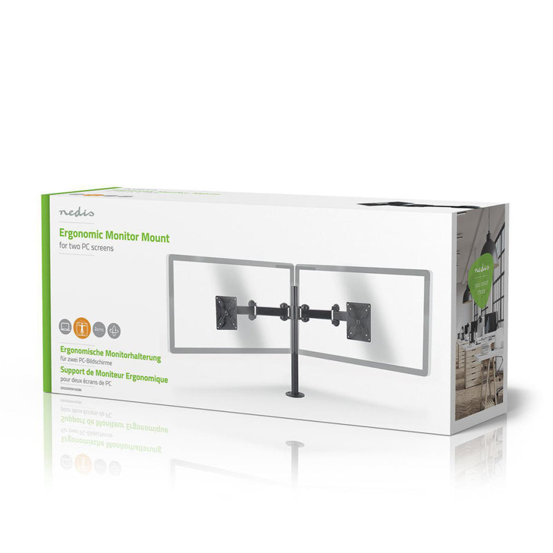 Nedis ERGODMM100BK Ergonomische Monitorbeugel Dubbele Monitor-arm Draai- En Kantelbaar Zwart