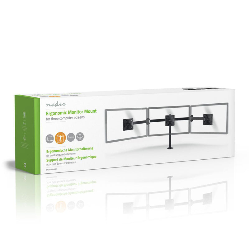 Nedis ERGOTMM100BK Ergonomische Monitorbeugel Drie Monitor-armen Draai- En Kantelbaar Zwart