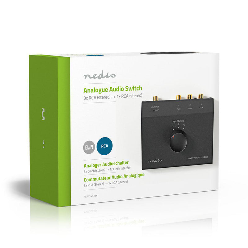 Nedis ASWI2403BK Analoge Audio-switch 3 Poort(en) Input: 3x (2x Rca Female) Output: 1x (2x Rca Fema
