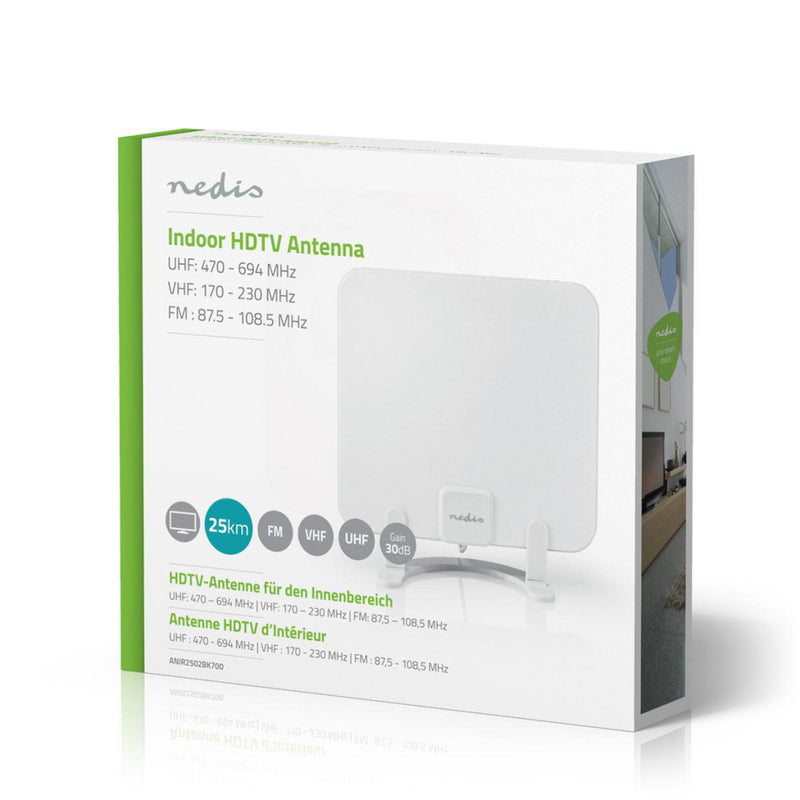 Nedis ANIR2502BK700 Hdtv-antenne Voor Binnen 0 - 25 Km Versterking 30 Db Fm / Vhf / Uhf Wit