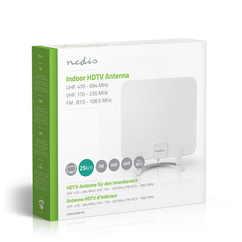 Nedis ANIR2502BK700 Hdtv-antenne Voor Binnen 0 - 25 Km Versterking 30 Db Fm / Vhf / Uhf Wit