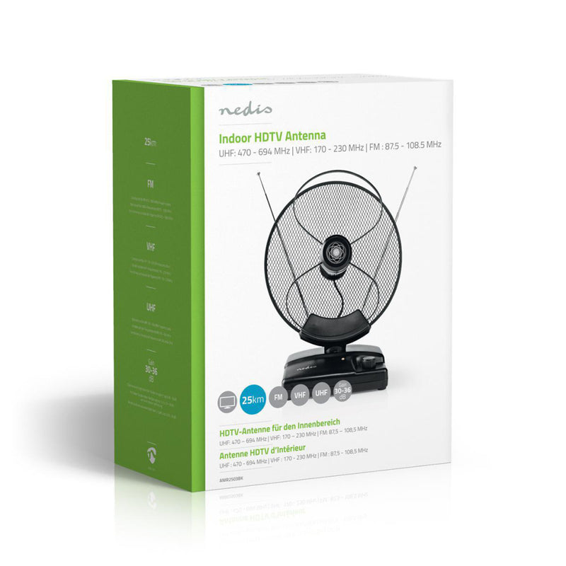 Nedis ANIR2503BK Hdtv-antenne Voor Binnen 0 - 25 Km Versterking 30 - 36 Db Fm / Vhf / Uhf Zwart