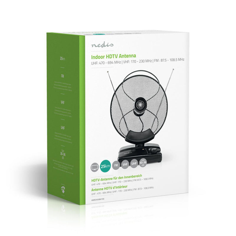 Nedis ANIR2503BK700 Hdtv-antenne Voor Binnen 0 - 25 Km Versterking 30 - 36 Db Fm / Vhf / Uhf Zwart