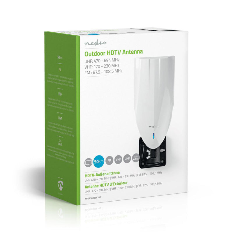 Nedis ANOR5002BK700 Hdtv-antenne Voor Buiten 0 - 50 Km Versterking 40 Db Fm / Vhf / Uhf Wit