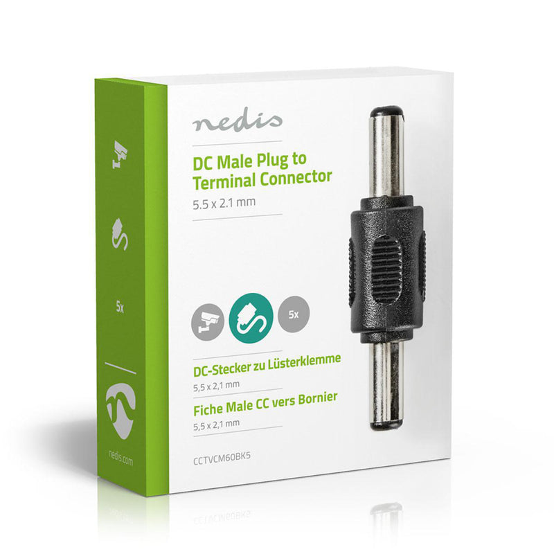 Nedis CCTVCM60BK5 Cctv-beveiligingsconnector 5x Gender Changer Dc Male 5,5 X 2,1 Mm