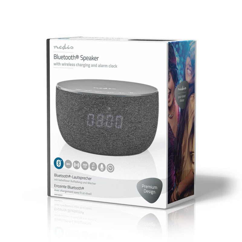 Nedis SPBT4000GY Bluetooth&reg;-speaker Met Draadloos Laden 30 W Tot 6 Uur Speeltijd Klok Grijs