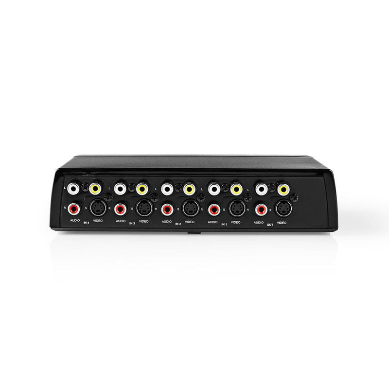 Nedis VSWI2404BK Av-switch 4x (rwy) + 4x S-video - 1x Rca (rwy) + Uitgang Koptelefoon Female Zwart