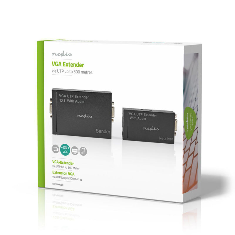 Nedis CREP5930BK Vga- En Audio-extender Tot 300 M Over Cat5e Cat 6 Transmitter En Receiver