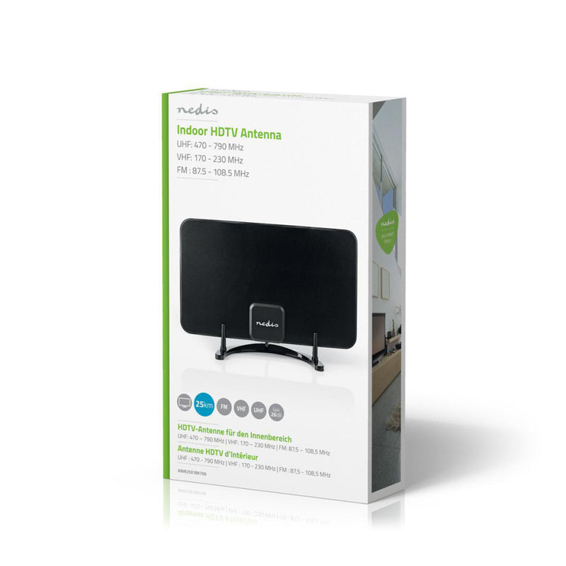 Nedis ANIR2501BK700 Hdtv-antenne Voor Binnen 0 - 25 Km Versterking 26 Db Fm / Vhf / Uhf Zwart