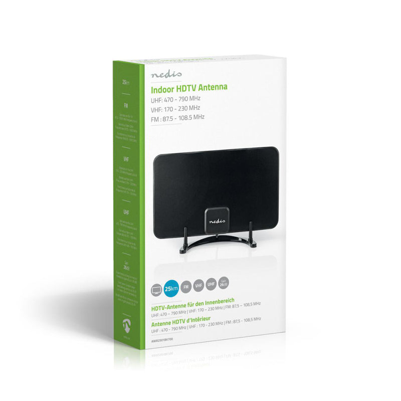 Nedis ANIR2501BK700 Hdtv-antenne Voor Binnen 0 - 25 Km Versterking 26 Db Fm / Vhf / Uhf Zwart
