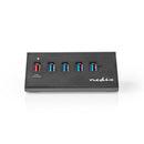 Nedis UHUBUP3510BK Usb-hub 5-poorts Usb 3.0 Met Externe Voeding Qc3.0 Oplaadpoort 5 Gbps Aluminium