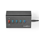 Nedis UHUBUP3510BK Usb-hub 5-poorts Usb 3.0 Met Externe Voeding Qc3.0 Oplaadpoort 5 Gbps Aluminium