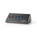 Nedis UHUBUP3510BK Usb-hub 5-poorts Usb 3.0 Met Externe Voeding Qc3.0 Oplaadpoort 5 Gbps Aluminium