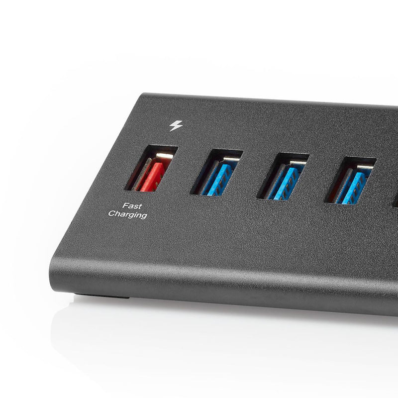 Nedis UHUBUP3810BK Usb-hub 8-poorts Usb 3.0 Met Externe Voeding Qc3.0 Oplaadpoort 5 Gbps