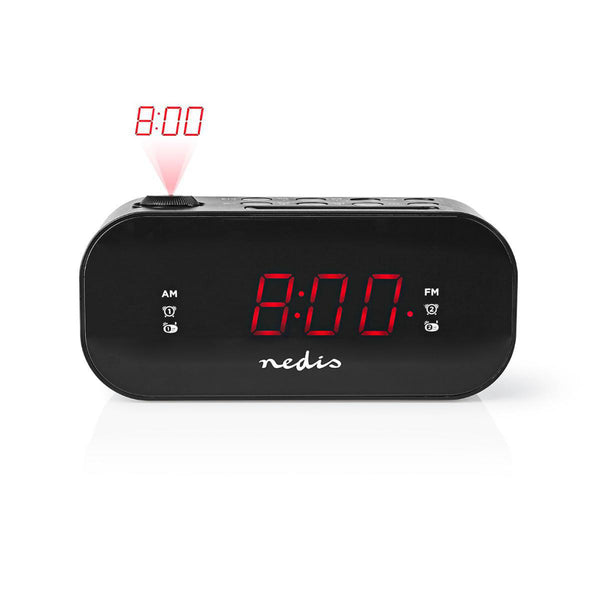 Nedis CLAR009BK Digitale Projectie Klokradio Met Alarm 0,9" Led Fm Dubbel Alarm Sluimerknop